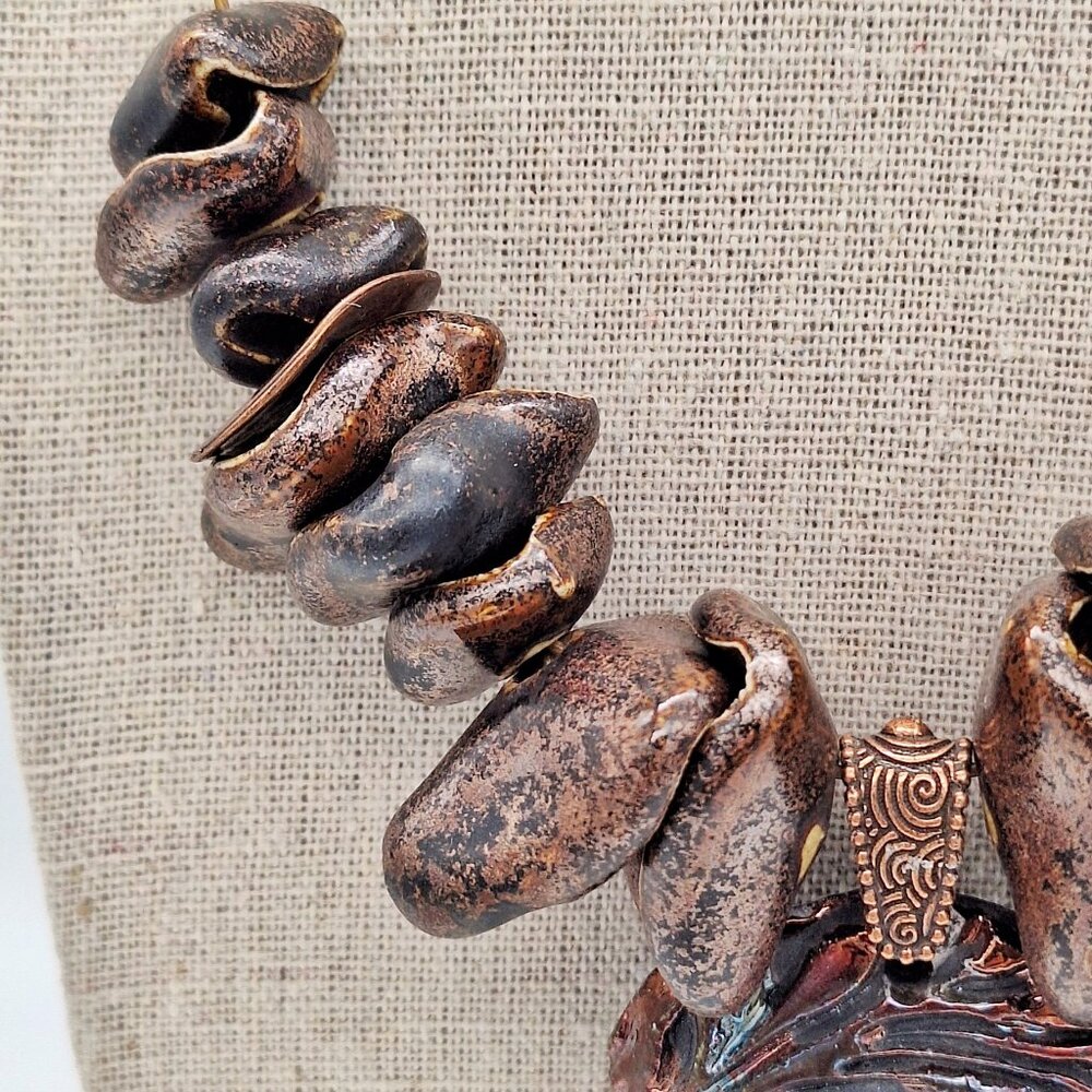 Marcia Merrins Signed Raku Face Bronze Pendant Whimsical Necklace Wearable Art - Picture 5 of 14